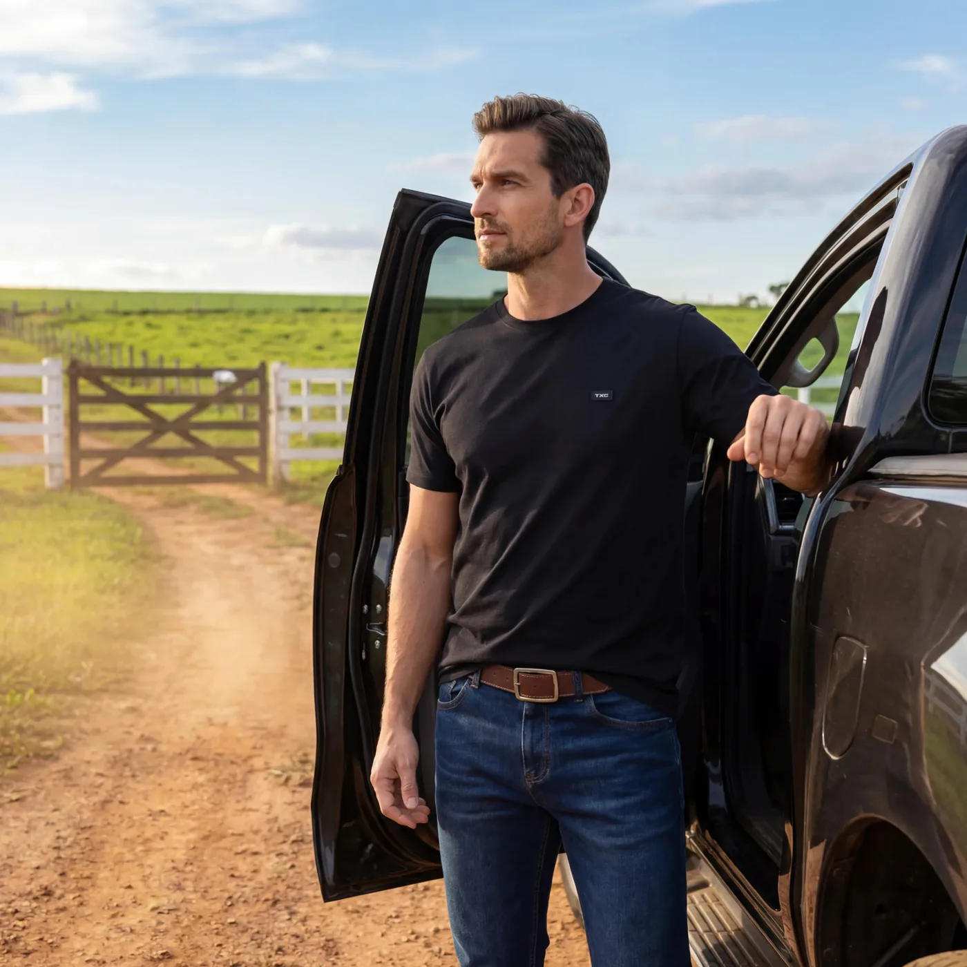 Camiseta básica TXC preta — estrada e pickup